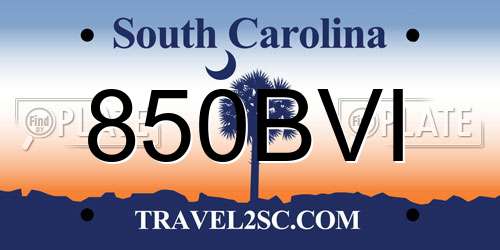 850BVI South Carolina License Plate
