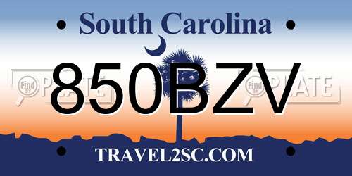 850BZV South Carolina License Plate