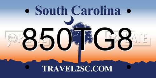 850TG8 South Carolina License Plate