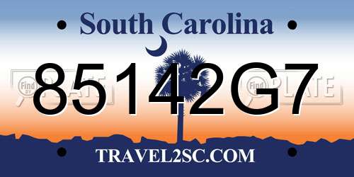 85142G7 South Carolina License Plate