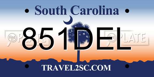 851DEL South Carolina License Plate