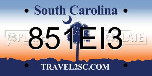 851EI3 South Carolina License Plate