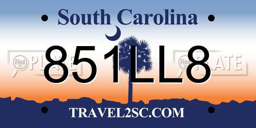 851LL8 South Carolina License Plate