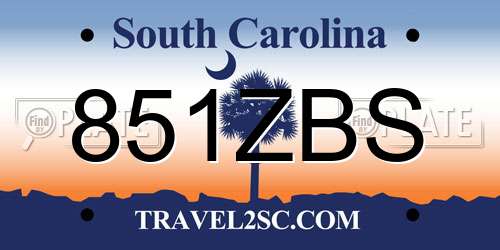851ZBS South Carolina License Plate
