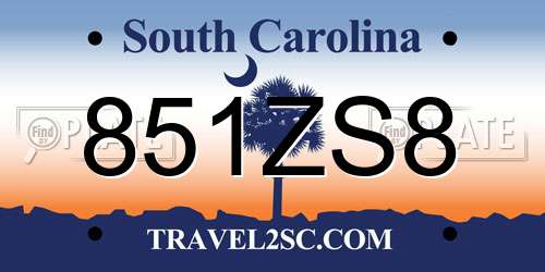 851ZS8 South Carolina License Plate