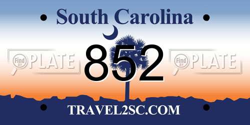 852 South Carolina License Plate