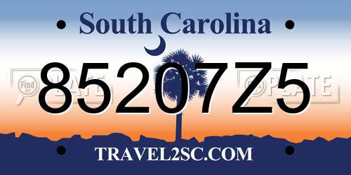 85207Z5 South Carolina License Plate