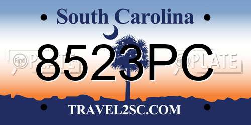 8523PC South Carolina License Plate