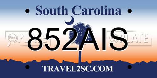 852AIS South Carolina License Plate