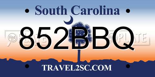 852BBQ South Carolina License Plate