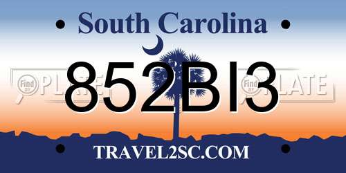 852BI3 South Carolina License Plate