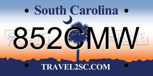 852CMW South Carolina License Plate
