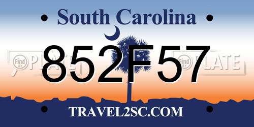 852F57 South Carolina License Plate