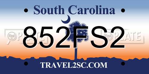 852FS2 South Carolina License Plate