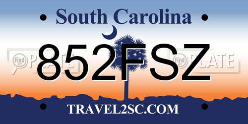 852FSZ South Carolina License Plate