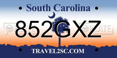 852GXZ South Carolina License Plate