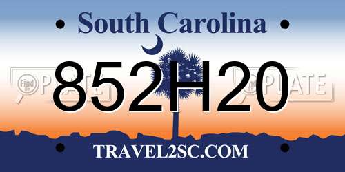 852H20 South Carolina License Plate