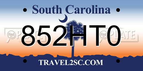852HT0 South Carolina License Plate
