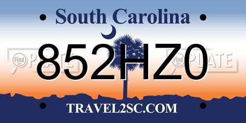 852HZ0 South Carolina License Plate