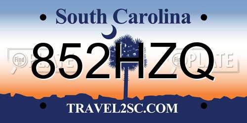 852HZQ South Carolina License Plate