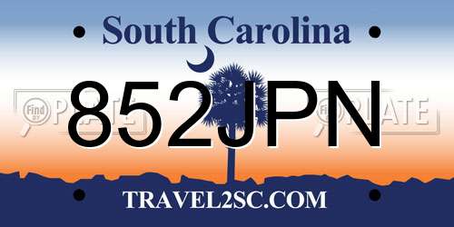 852JPN South Carolina License Plate