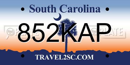 852KAP South Carolina License Plate