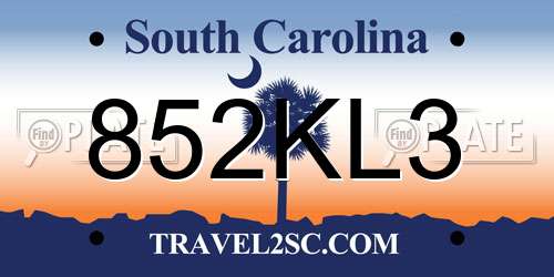 852KL3 South Carolina License Plate