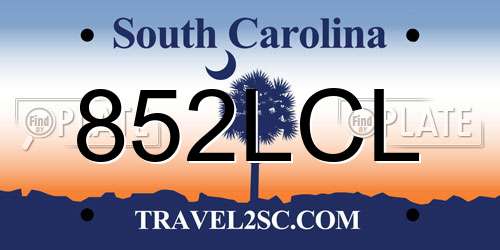 852LCL South Carolina License Plate