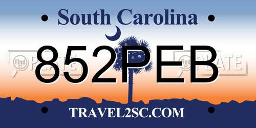 852PEB South Carolina License Plate