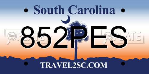 852PES South Carolina License Plate