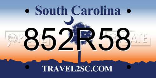 852R58 South Carolina License Plate