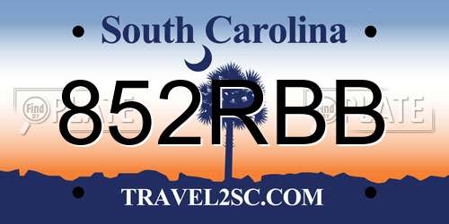 852RBB South Carolina License Plate