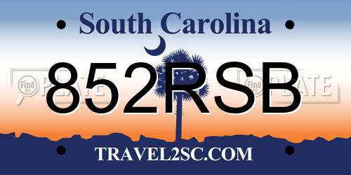 852RSB South Carolina License Plate