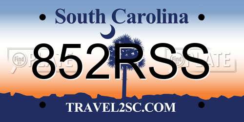 852RSS South Carolina License Plate