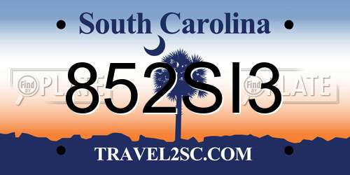 852SI3 South Carolina License Plate
