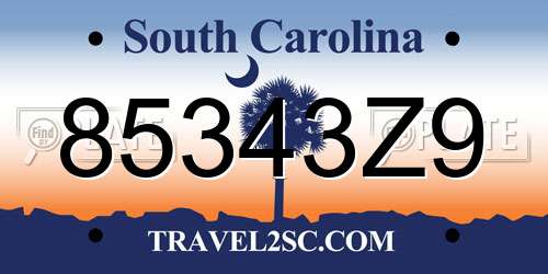 85343Z9 South Carolina License Plate