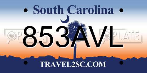 853AVL South Carolina License Plate