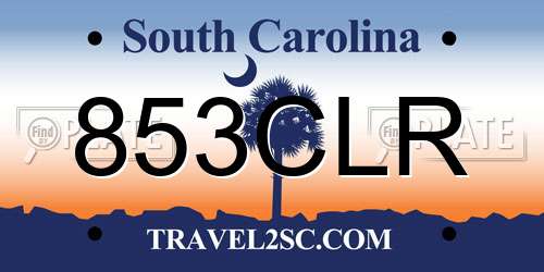 853CLR South Carolina License Plate
