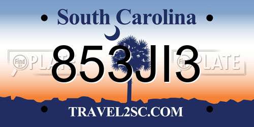 853JI3 South Carolina License Plate