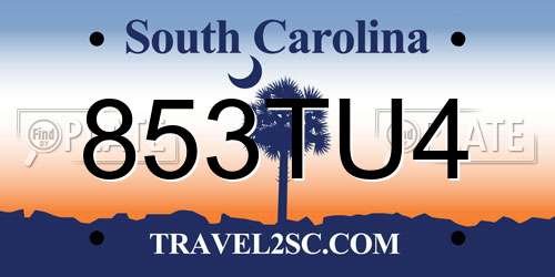 853TU4 South Carolina License Plate