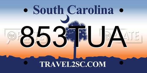 853TUA South Carolina License Plate