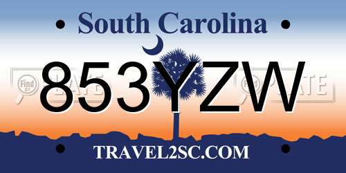 853YZW South Carolina License Plate