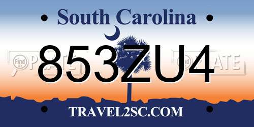 853ZU4 South Carolina License Plate