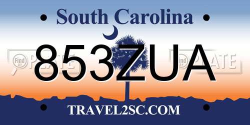 853ZUA South Carolina License Plate