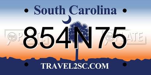 854N75 South Carolina License Plate
