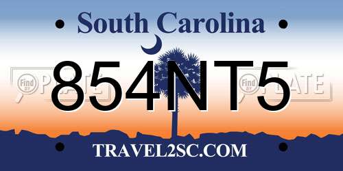 854NT5 South Carolina License Plate