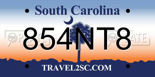 854NT8 South Carolina License Plate