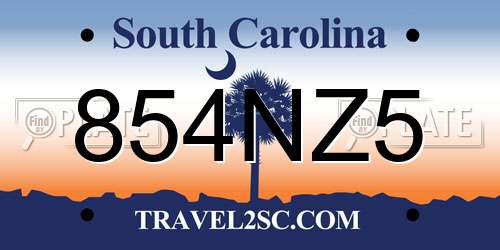 854NZ5 South Carolina License Plate