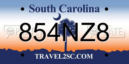 854NZ8 South Carolina License Plate