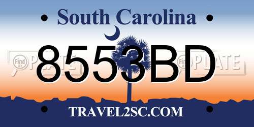 8553BD South Carolina License Plate